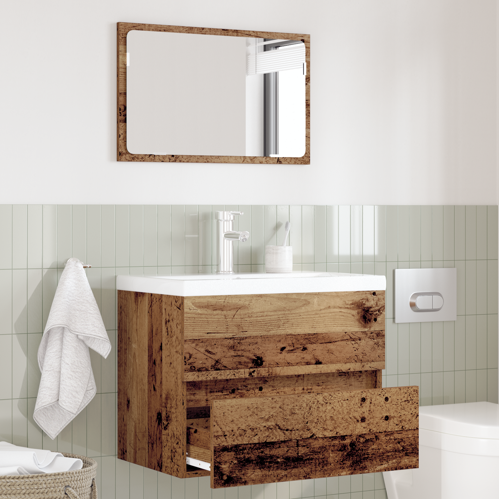 Thumbnail - vidaXL 2 Teile Badezimmermöbel Set Altes Holz Holzwerkstoff