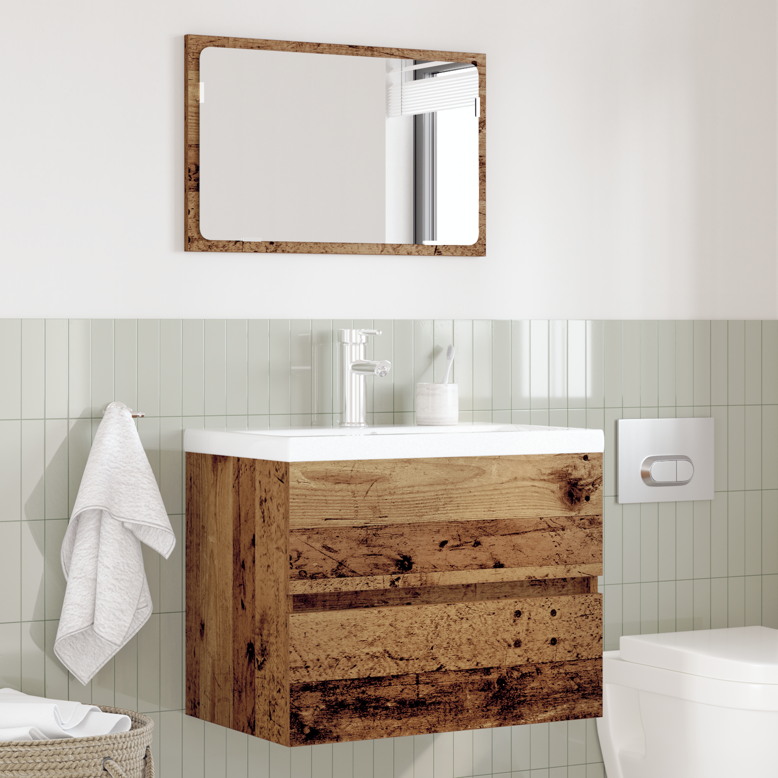 2 Piece Bathroom Furniture Set Old Wood Engineered Wood - Image 4