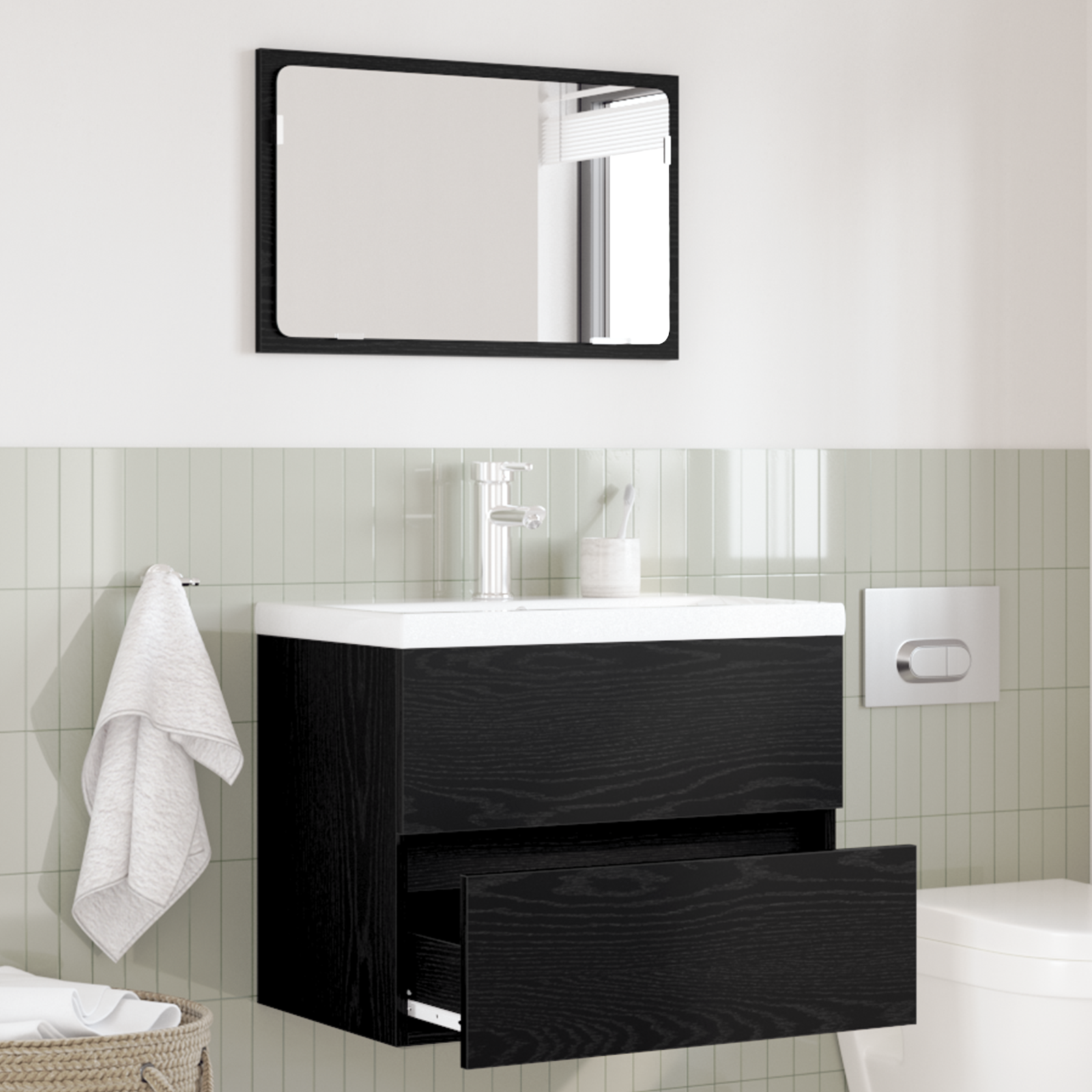 2 Piece Bathroom Furniture Set Black Oak Engineered Wood