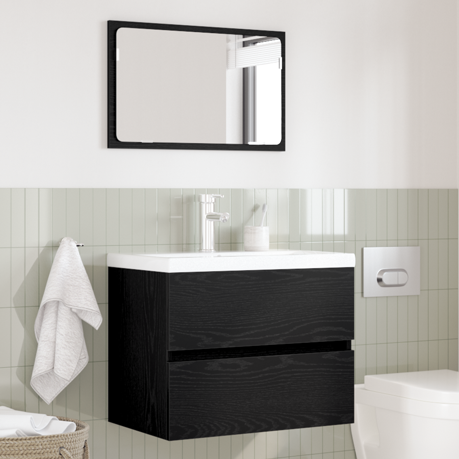 2 Piece Bathroom Furniture Set Black Oak Engineered Wood - Image 4