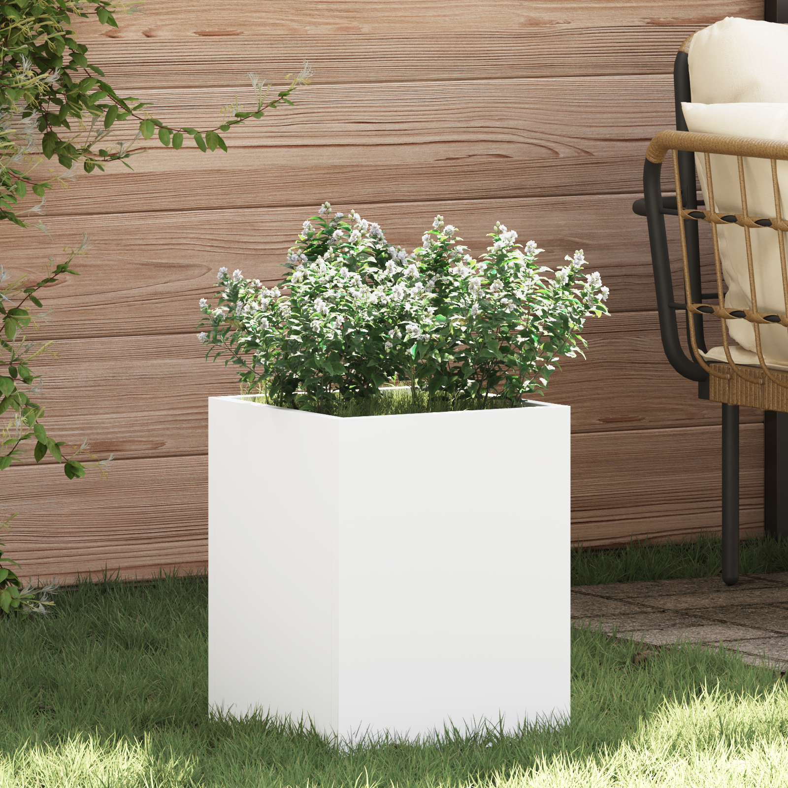 Tuin Bloempot Wit 32 x 32 x 40 cm Koudgewalst staal