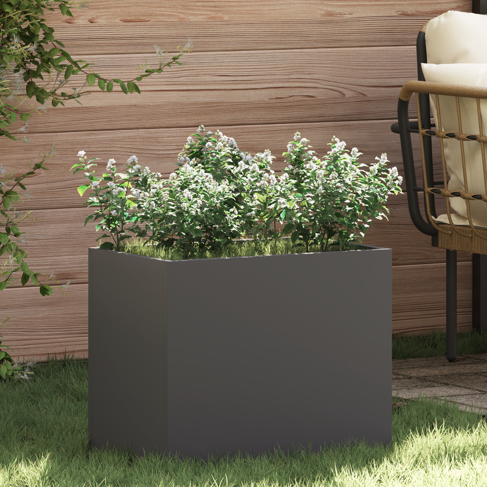 Tuin Bloempot Zwart 50 x 32 x 40 cm Koudgewalst staal