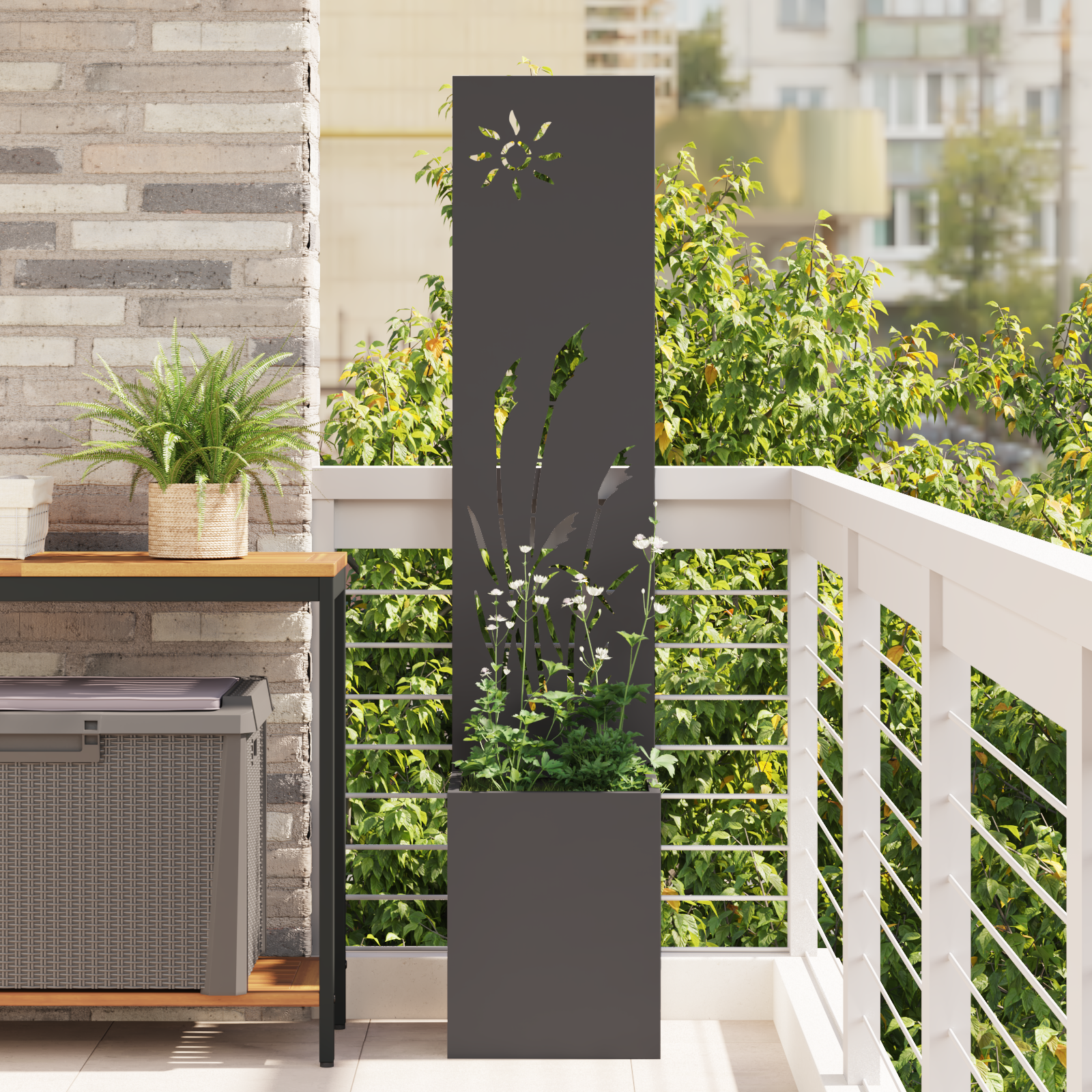 Tuinplant met Decoratief Paneel Zwart 32 x 140 cm
