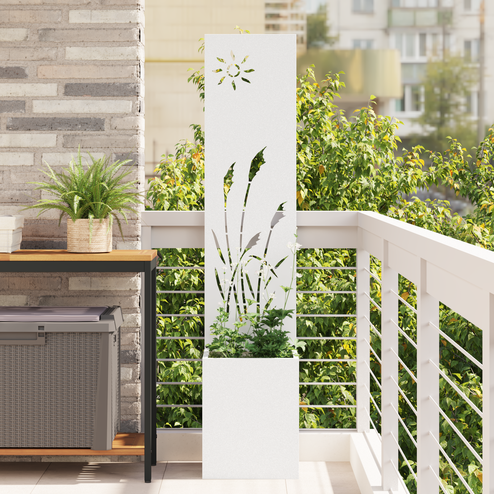 Tuinplant met Decoratief Paneel Wit 32 x 140 cm