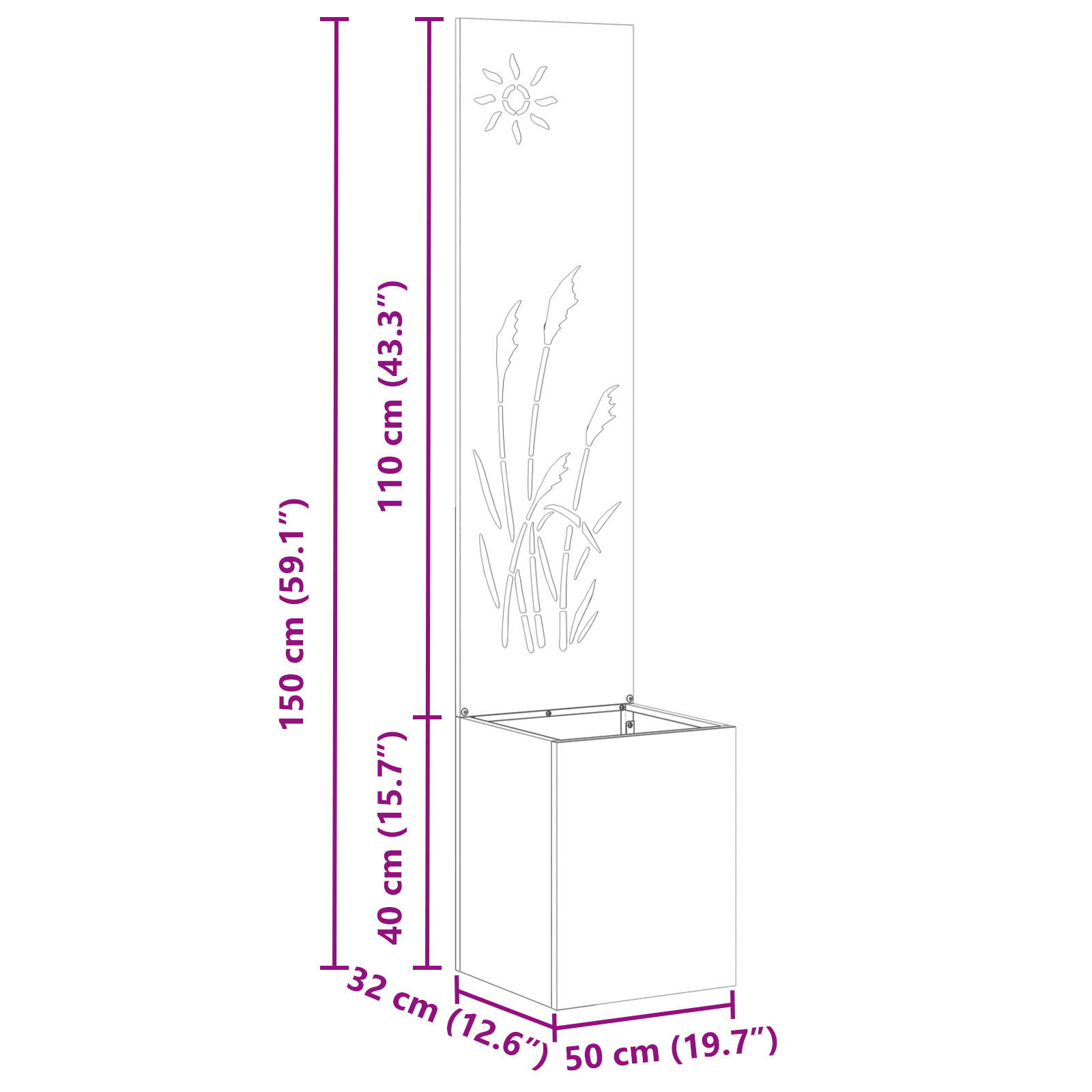 Tuin Privacy Screen Fretwerk Zilver 32 x 32 x 150 cm