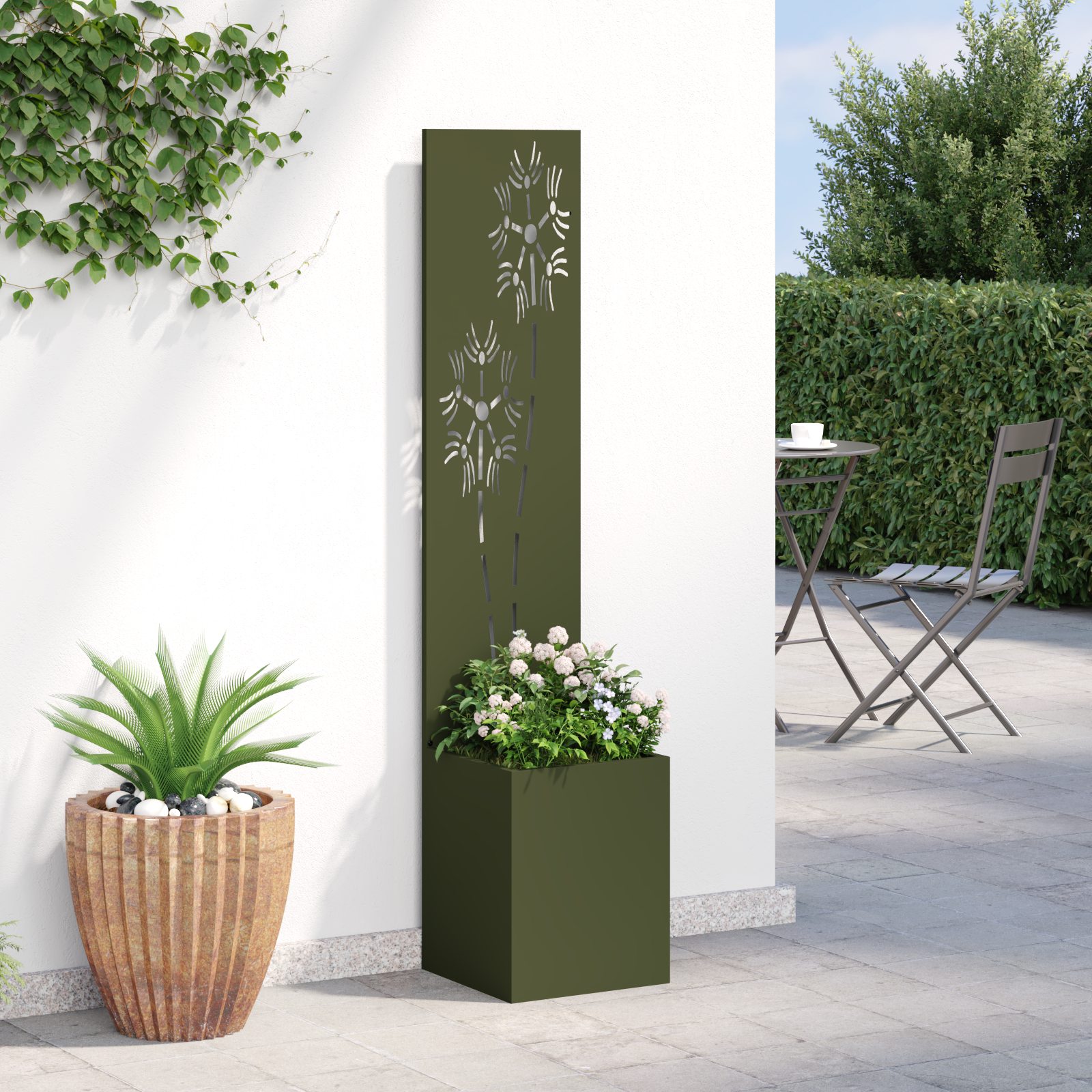 Tuin Privacy Screen Bloemen Olijfgroen 32 x 32 x 150 cm