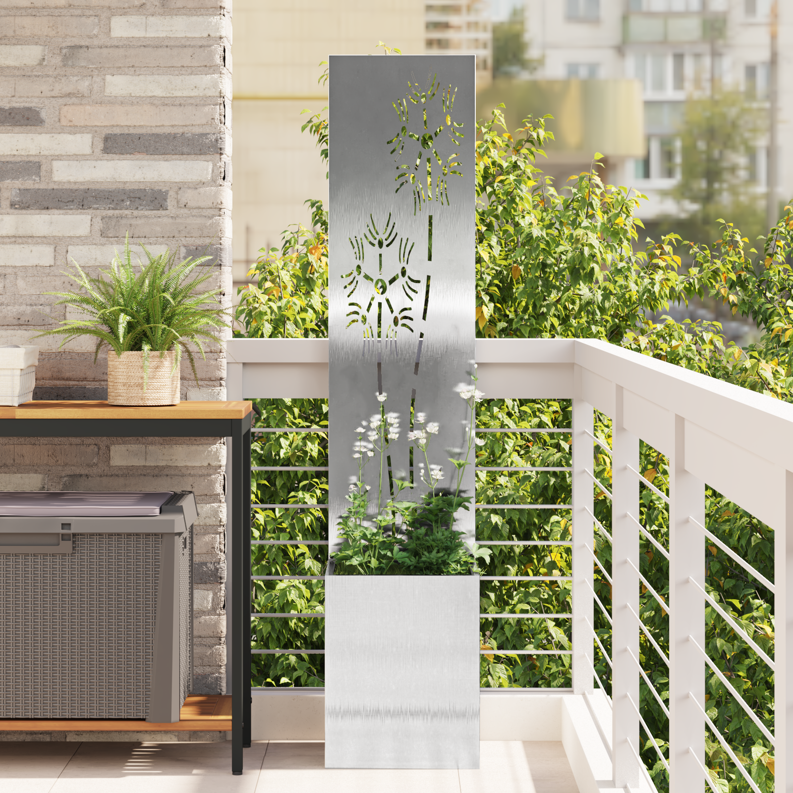 Tuinplant met Decoratief Paneel Zilver 32 x 140 cm