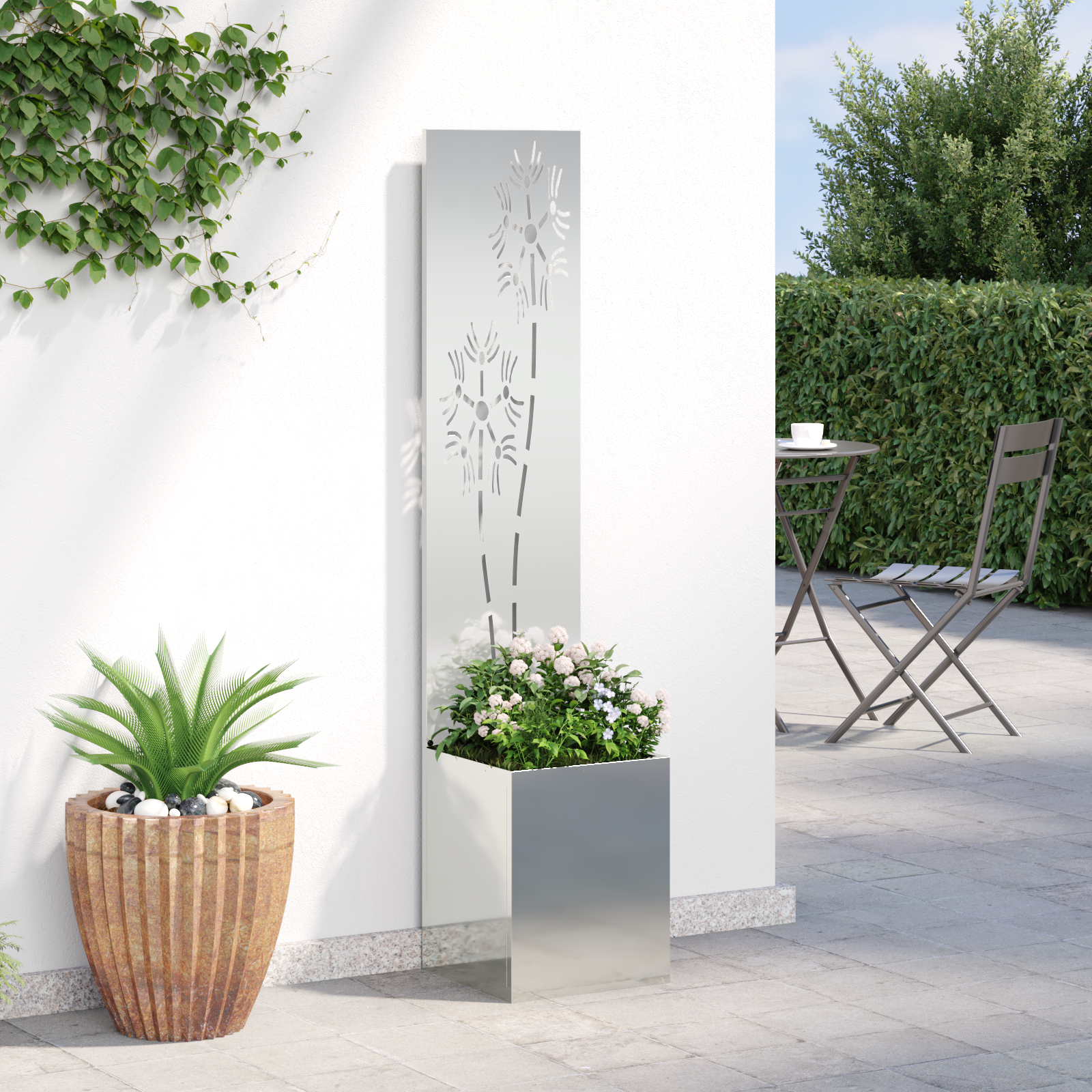 Tuin Privacy Screen Bloemen Zilver 32 x 32 x 150 cm