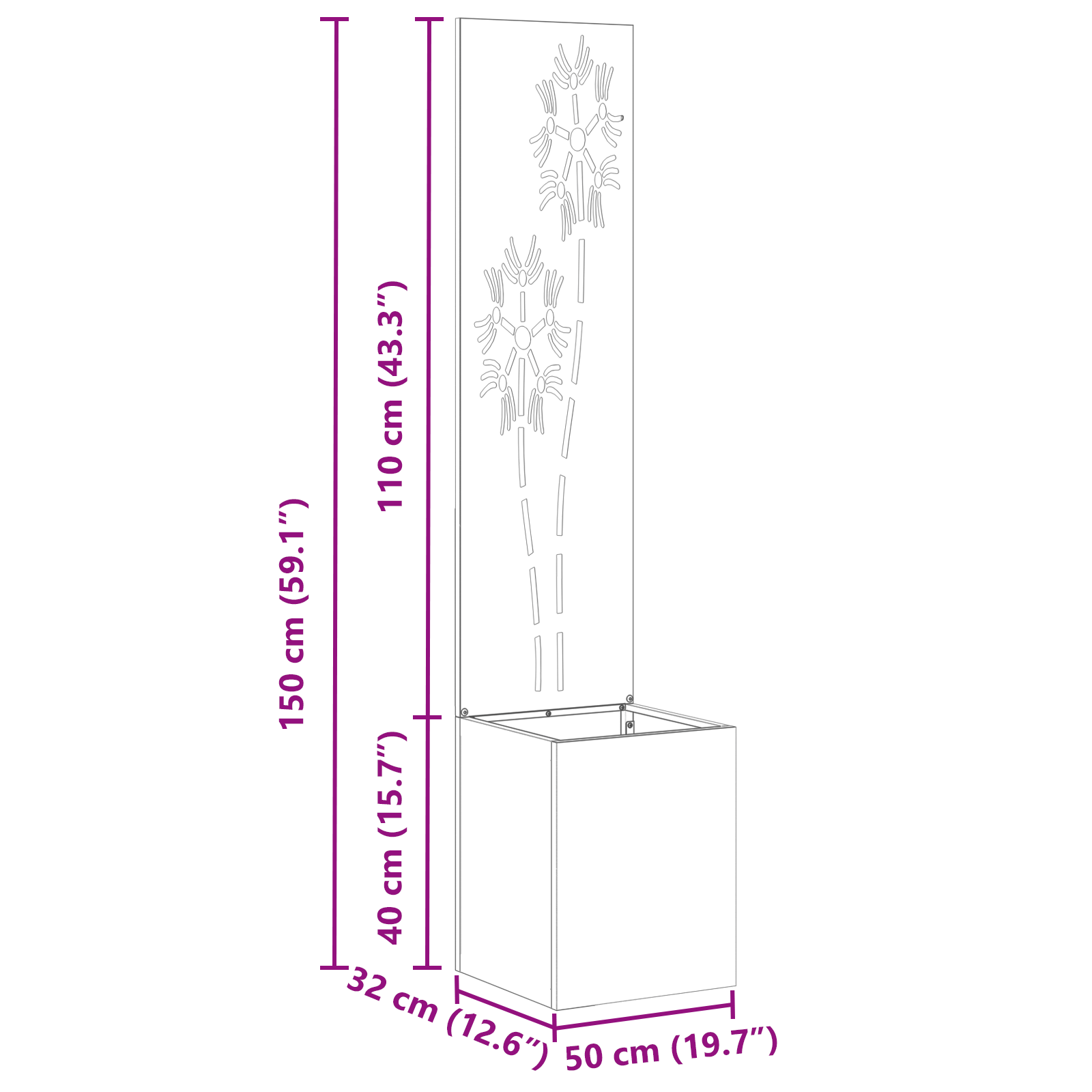 Tuin Privacy Screen Bloemen Zilver 32 x 32 x 150 cm