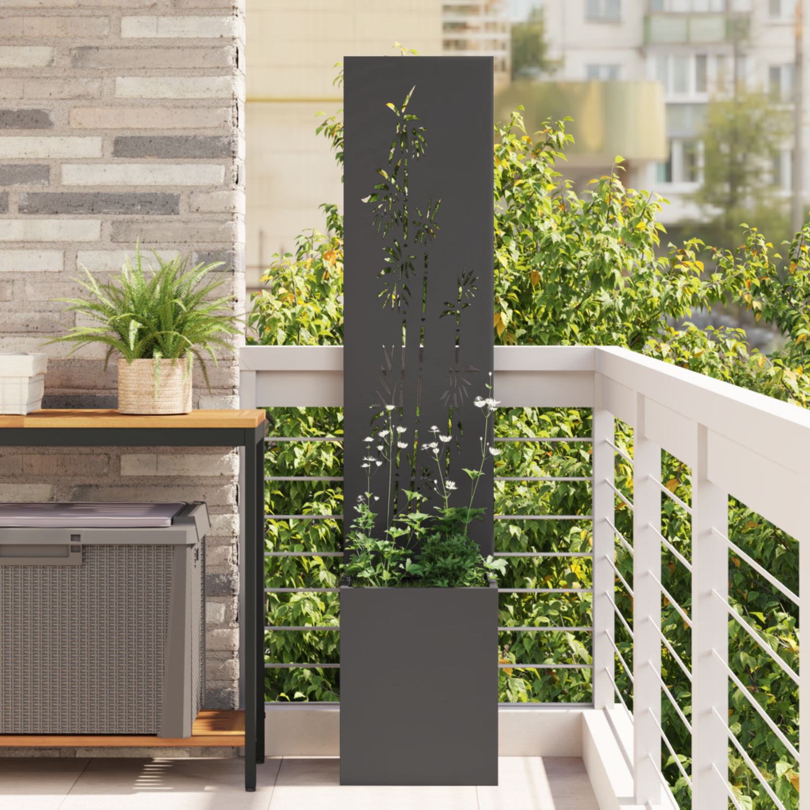 Tuinplant met Decoratief Paneel Zwart 32 x 140 cm