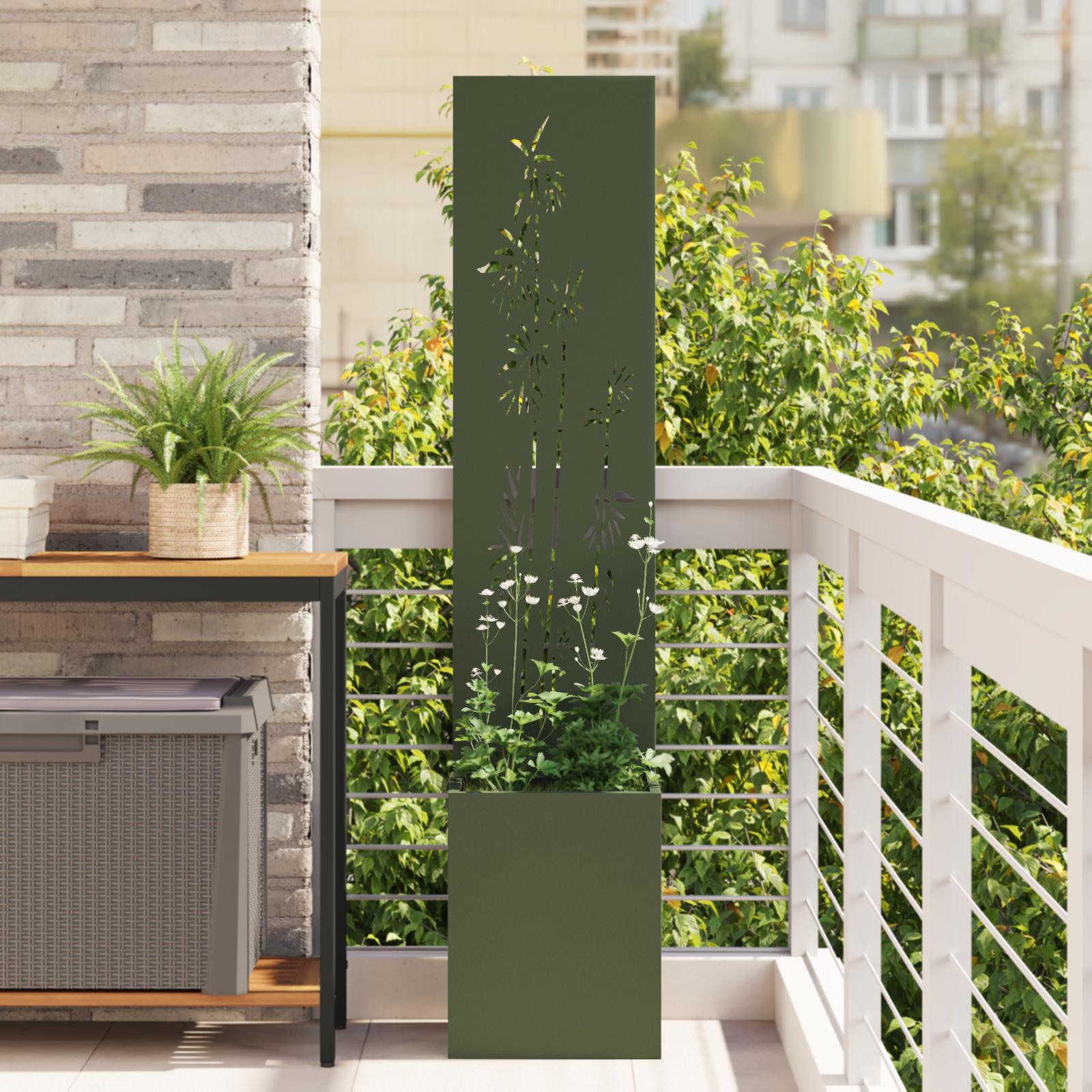 Tuinplant met Decoratief Paneel Olijfgroen 32 x 140 cm