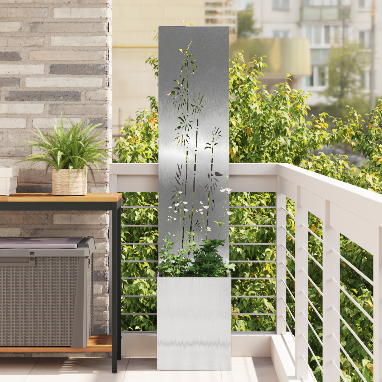 Tuinplant met Decoratief Paneel Zilver 32 x 140 cm