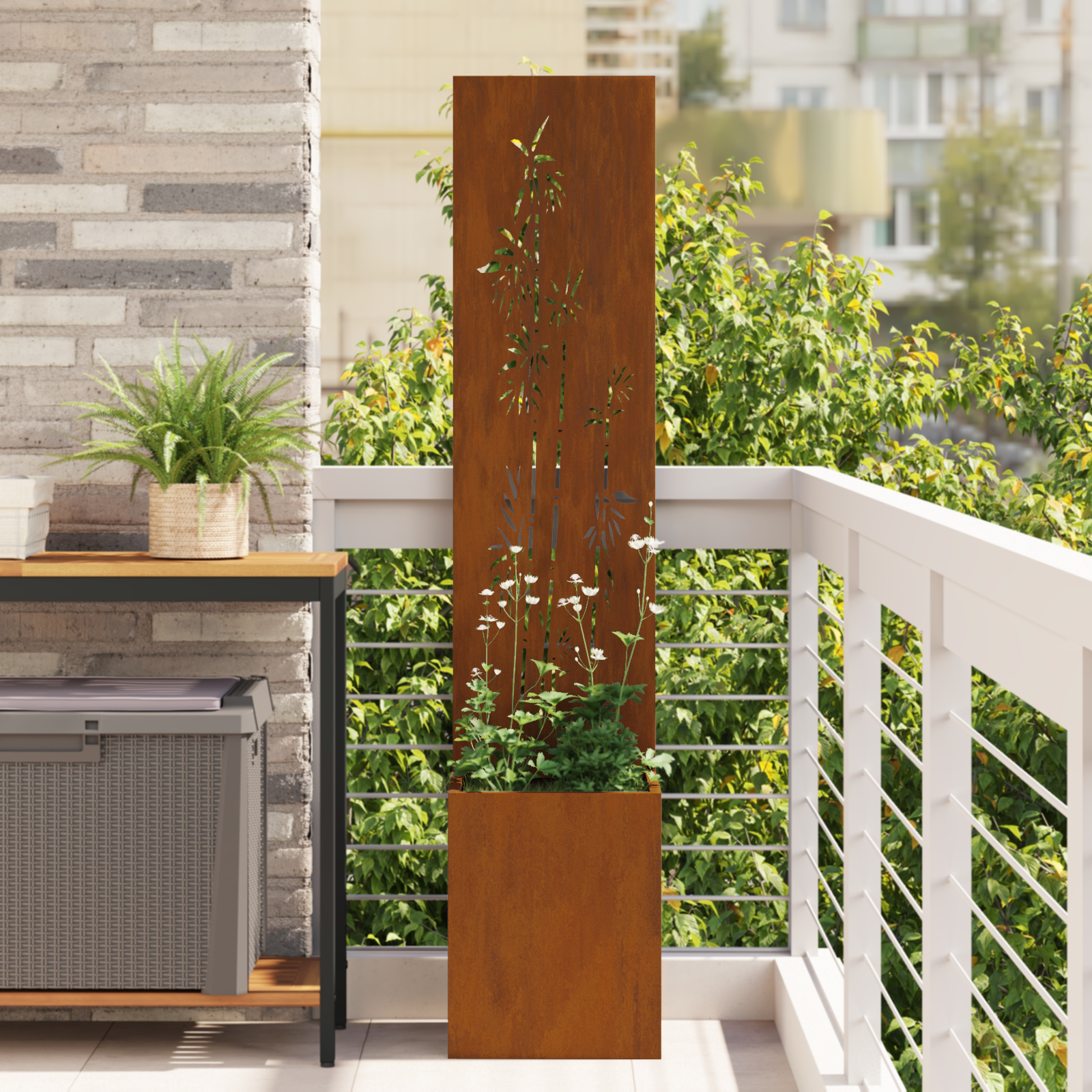 Tuinplant met Decoratief Paneel Roestig 32 x 140 cm Cortenstaal
