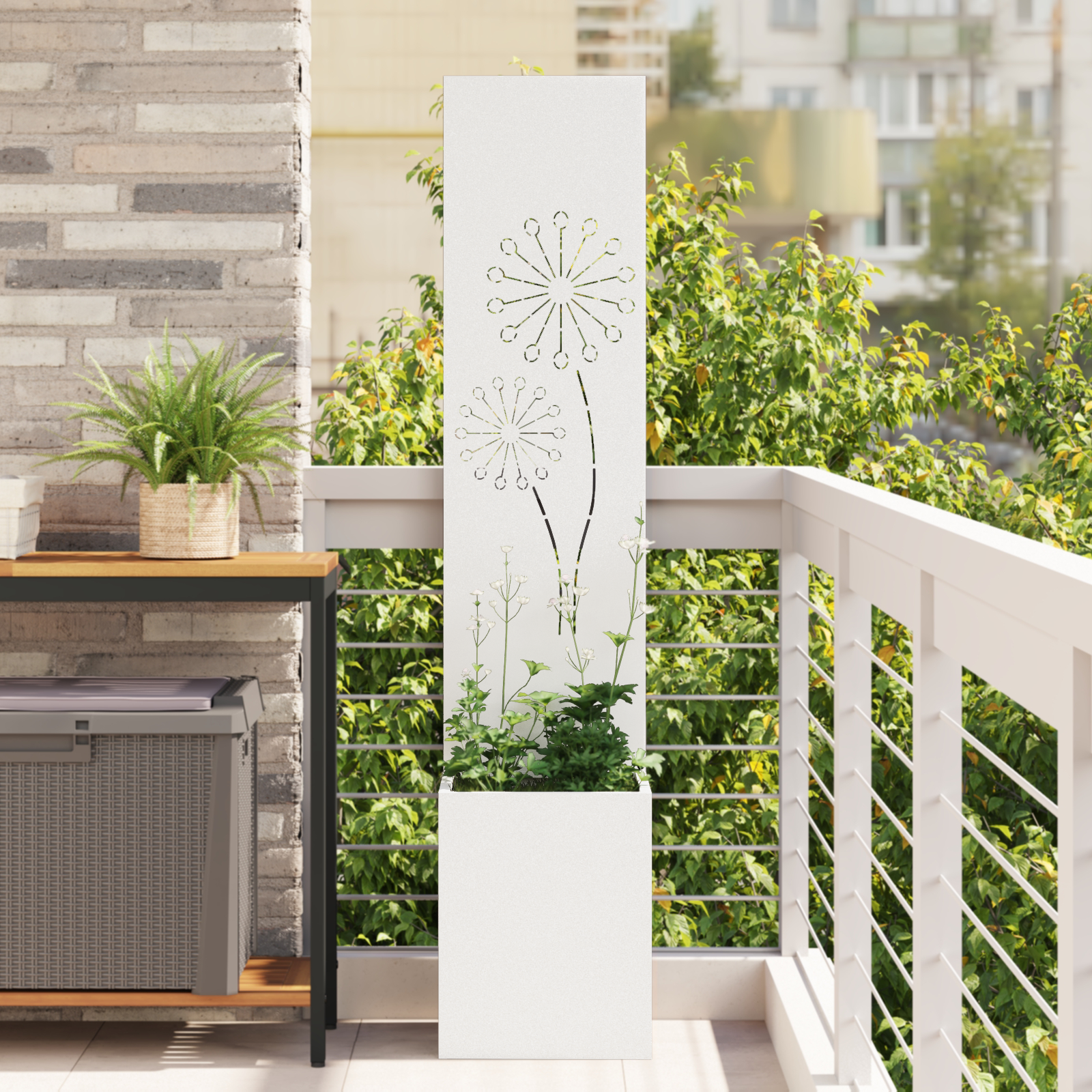 Tuinplant met Decoratief Paneel Wit 32 x 140 cm