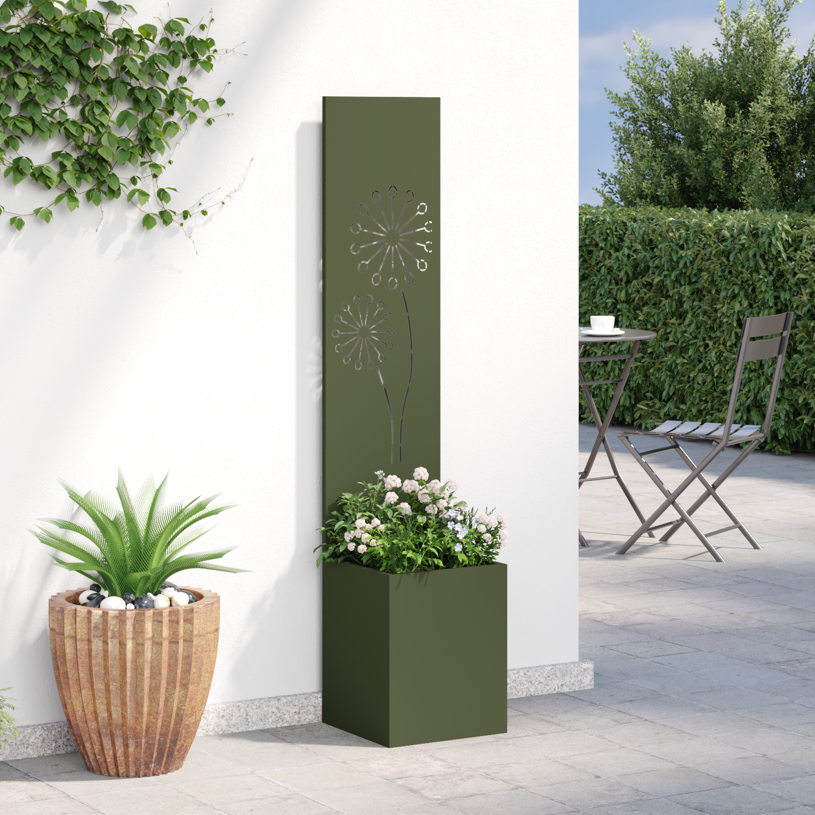 Tuin Privacy Screen Fretwerk Olijfgroen 32 x 32 x 150 cm