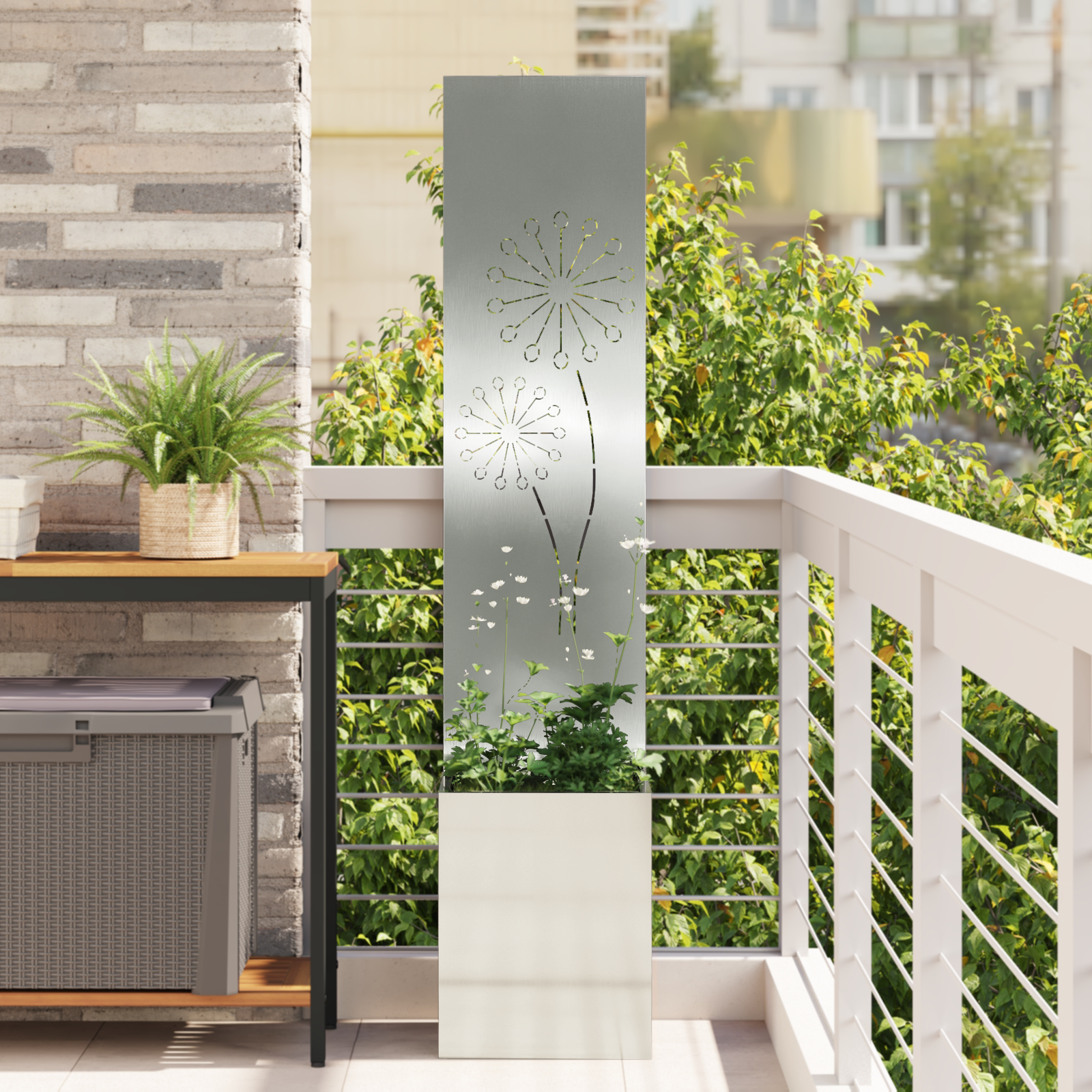 Tuinplant met Decoratief Paneel Zilver 32 x 140 cm
