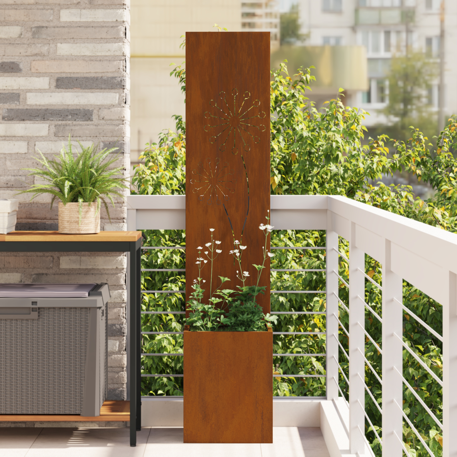 Tuinplant met Decoratief Paneel Roestig 32 x 140 cm Cortenstaal