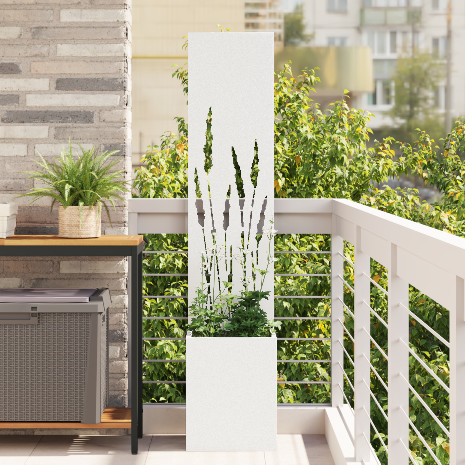 Tuinplant met Decoratief Paneel Wit 32 x 140 cm