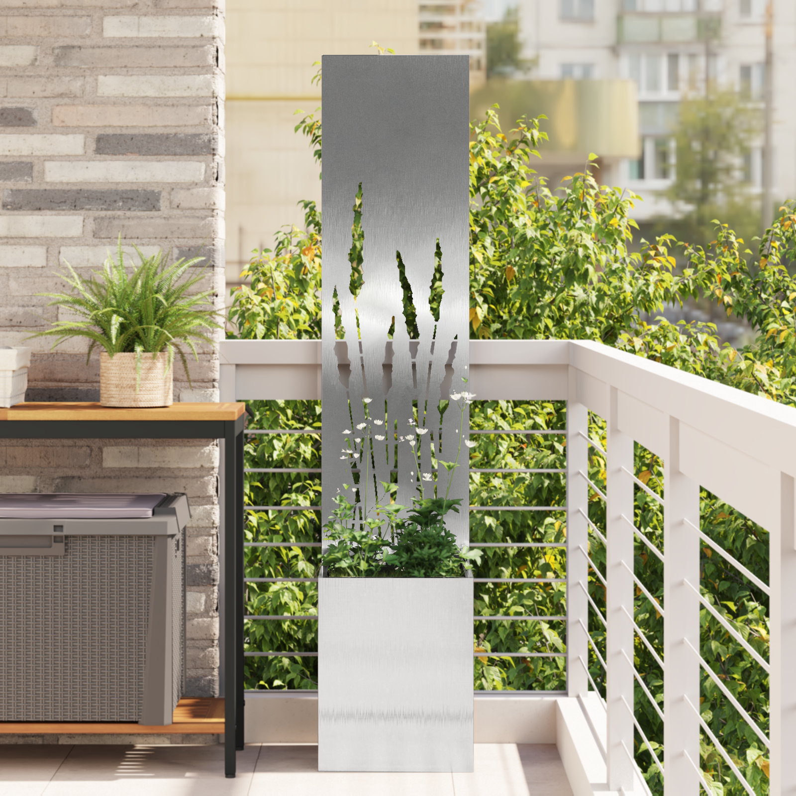 Tuinplant met Decoratief Paneel Zilver 32 x 140 cm