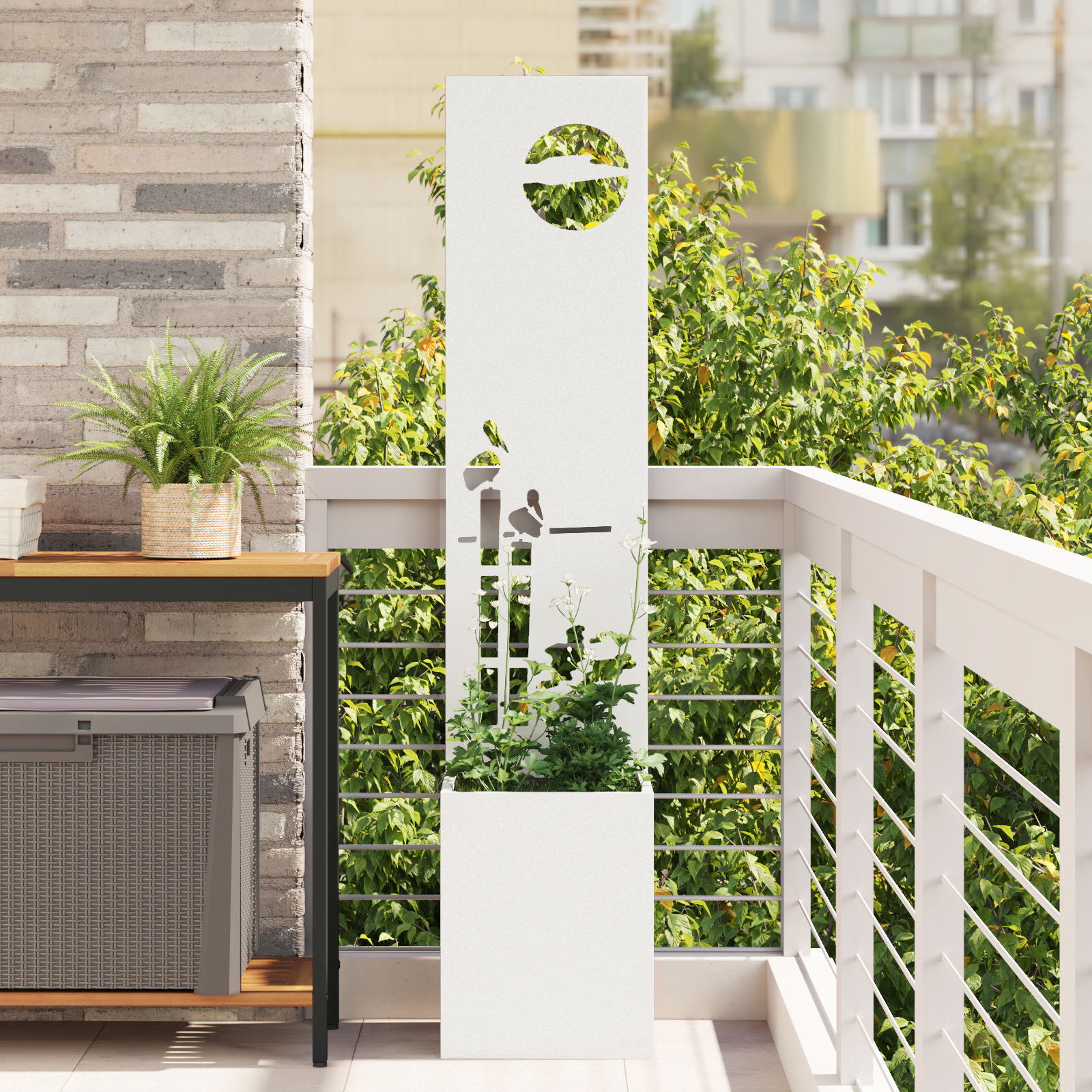 Tuinplant met Decoratief Paneel Wit 32 x 140 cm