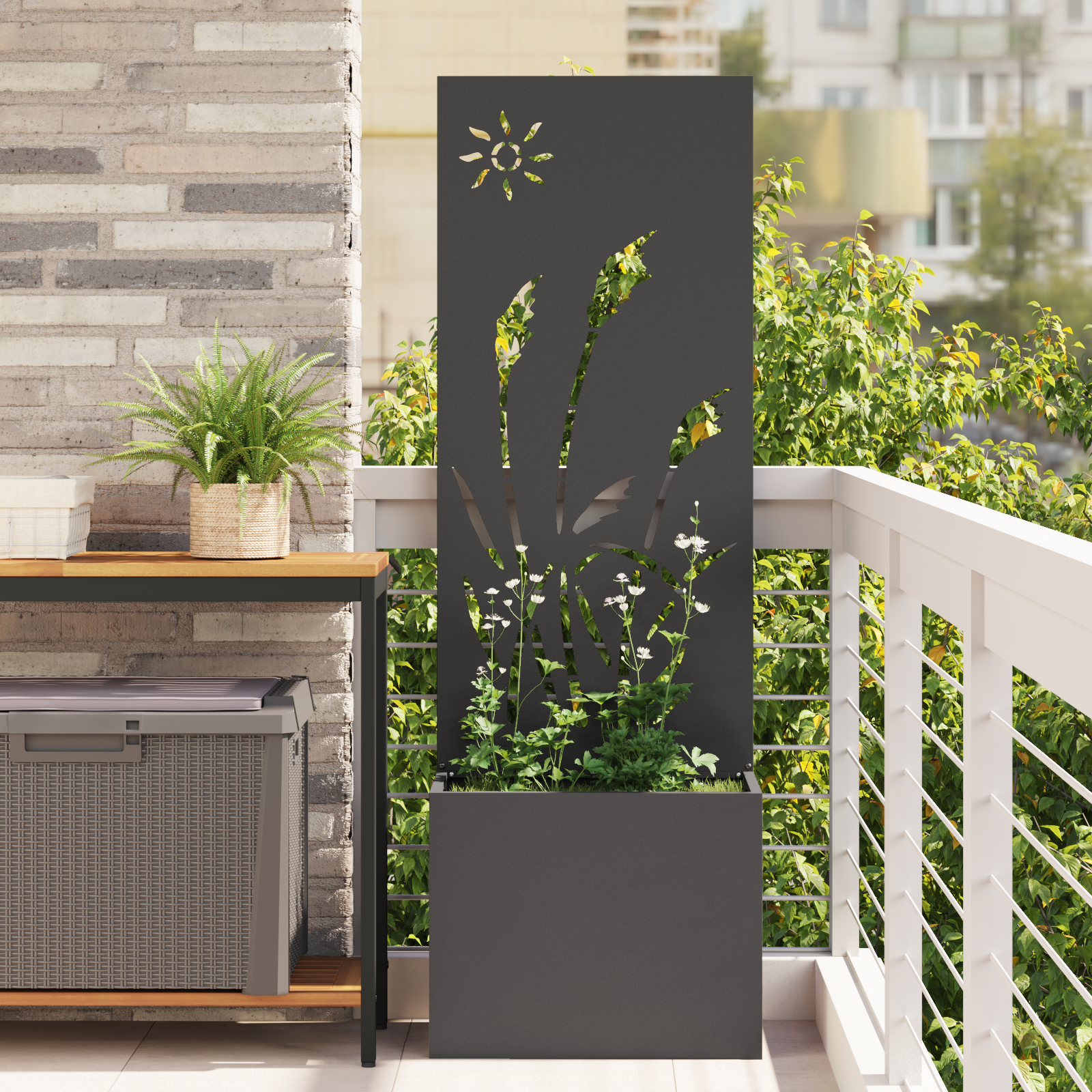 Tuinplant met Decoratief Paneel Zwart 50 x 140 cm