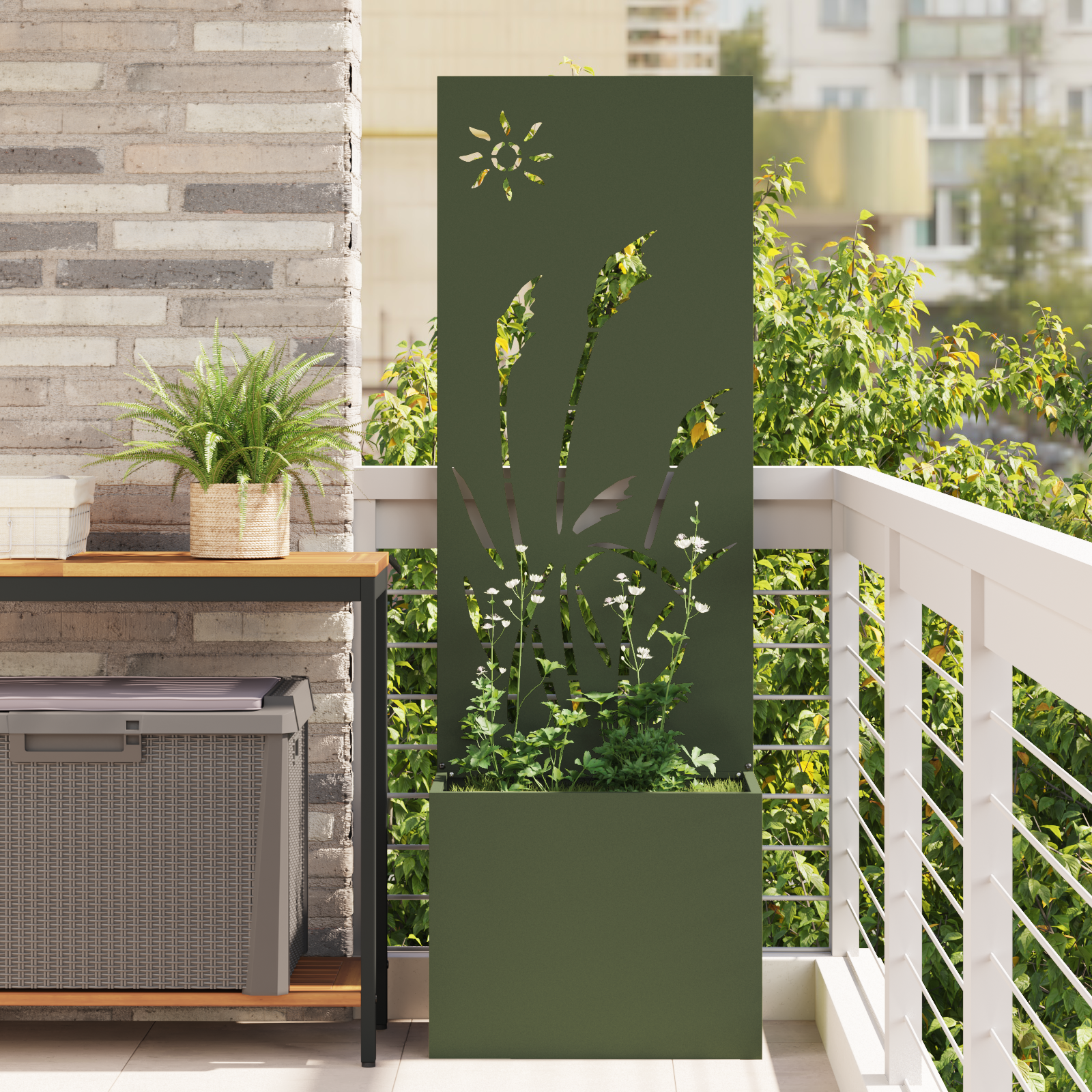 Tuinplant met Decoratief Paneel Olijfgroen 50 x 140 cm