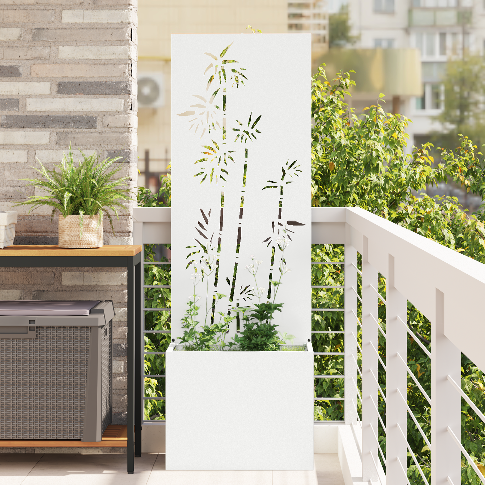 Tuinplant met Decoratief Paneel Wit 50 x 140 cm