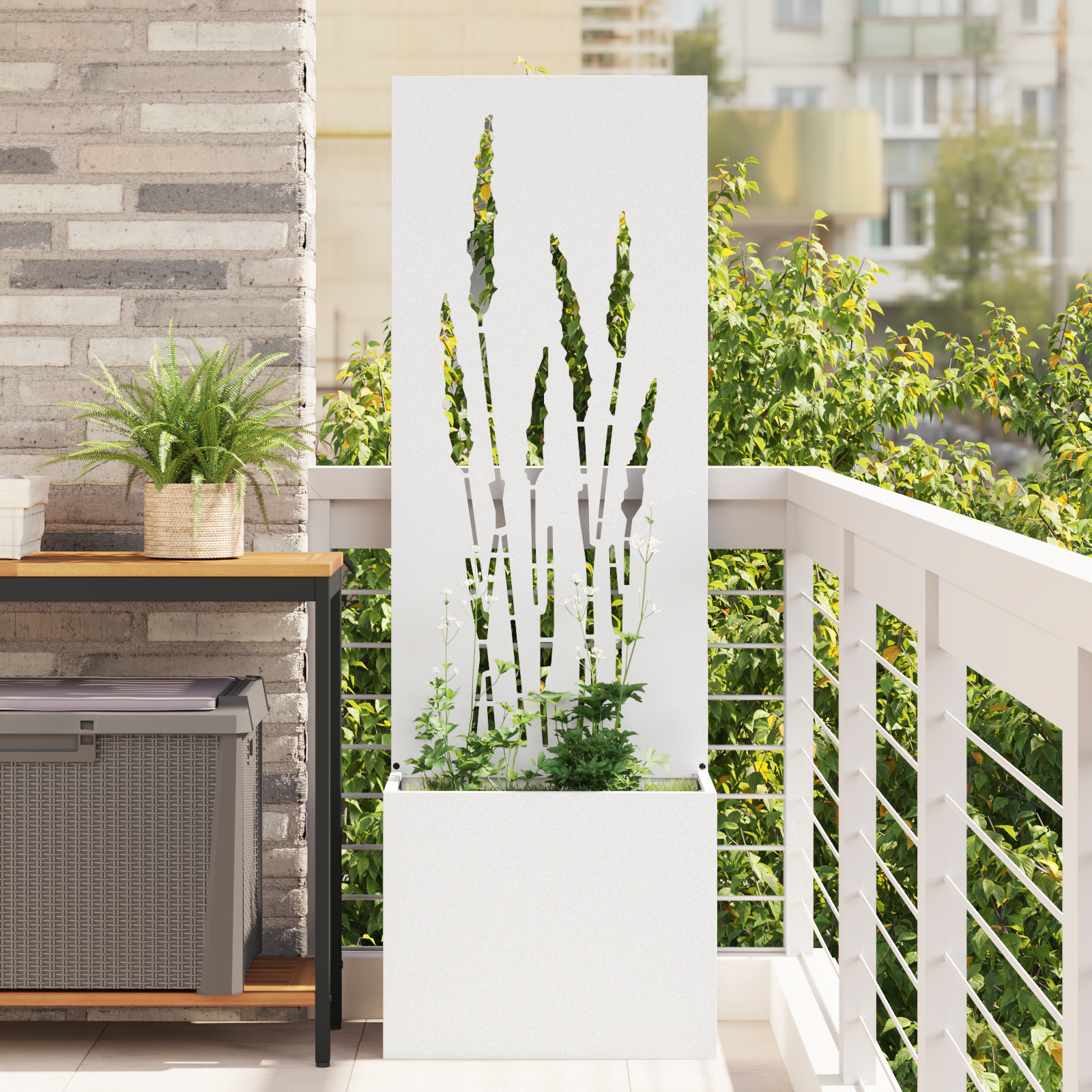 Tuinplant met Decoratief Paneel Wit 50 x 140 cm