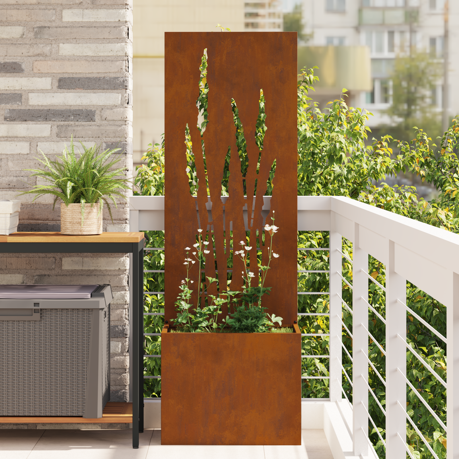 Tuinplant met Decoratief Paneel Roestig 50 x 140 cm Cortenstaal
