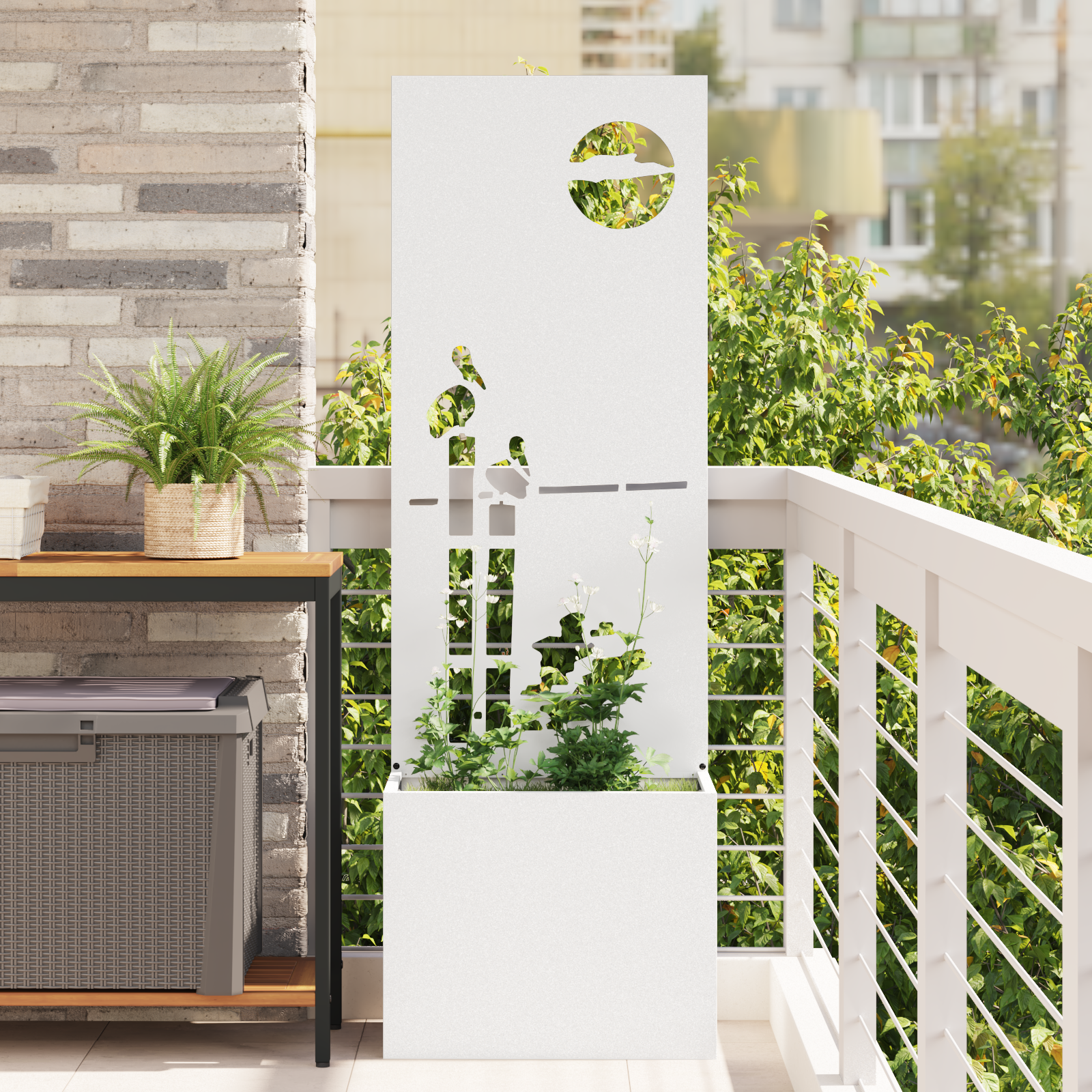 Tuinplant met Decoratief Paneel Wit 50 x 140 cm