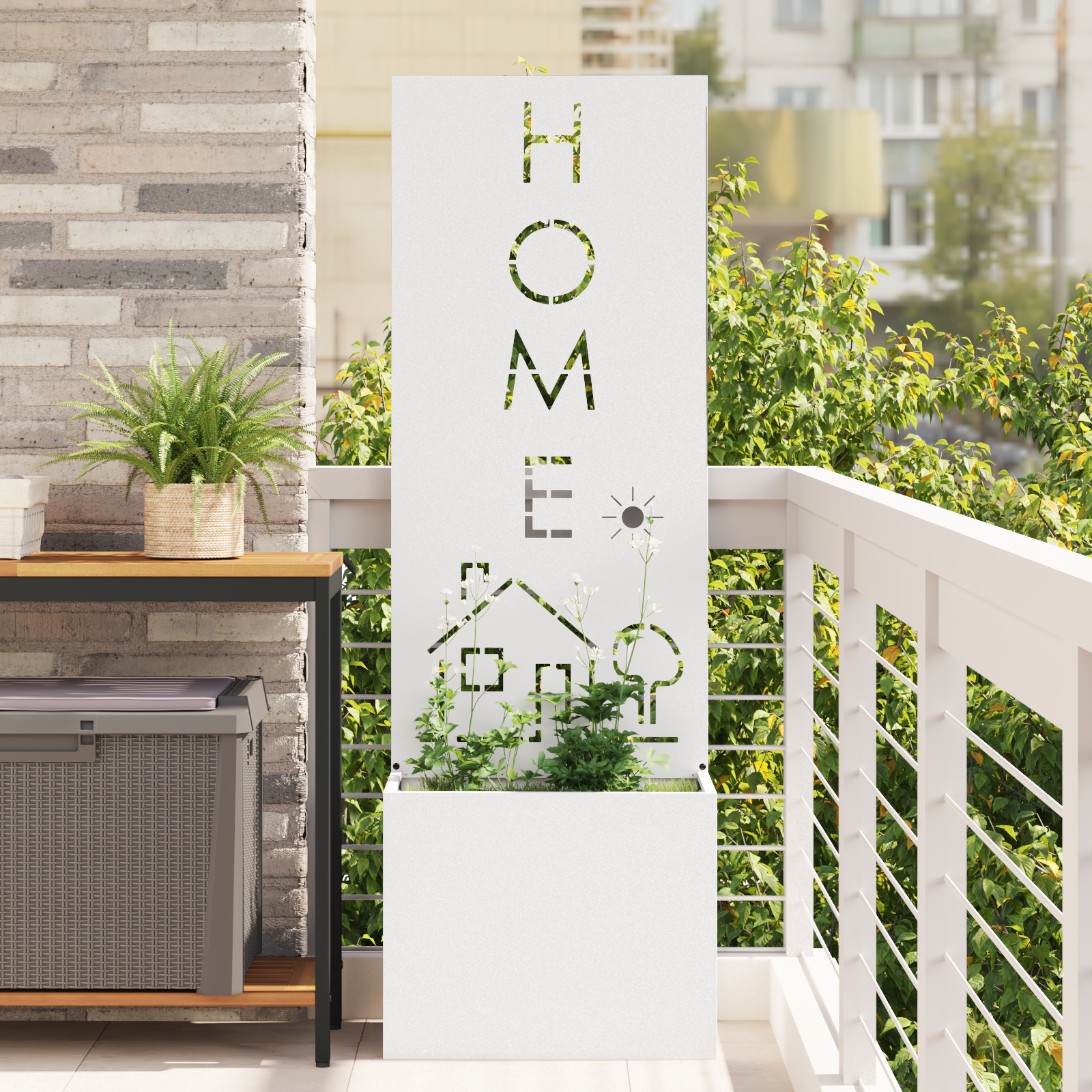 Tuinplant met Decoratief Paneel Wit 50 x 140 cm