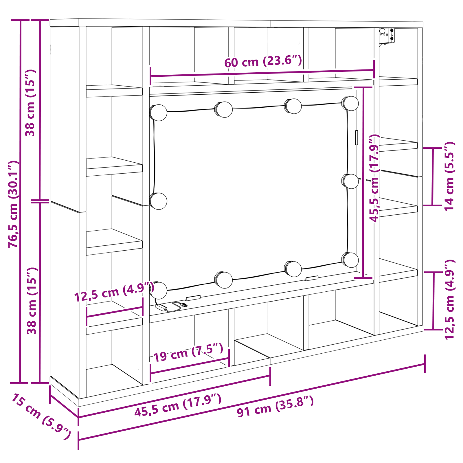 Spiegelkast Zwart eiken 91 x 15 x 76.5 cm Bewerkt hout - Afbeelding 11