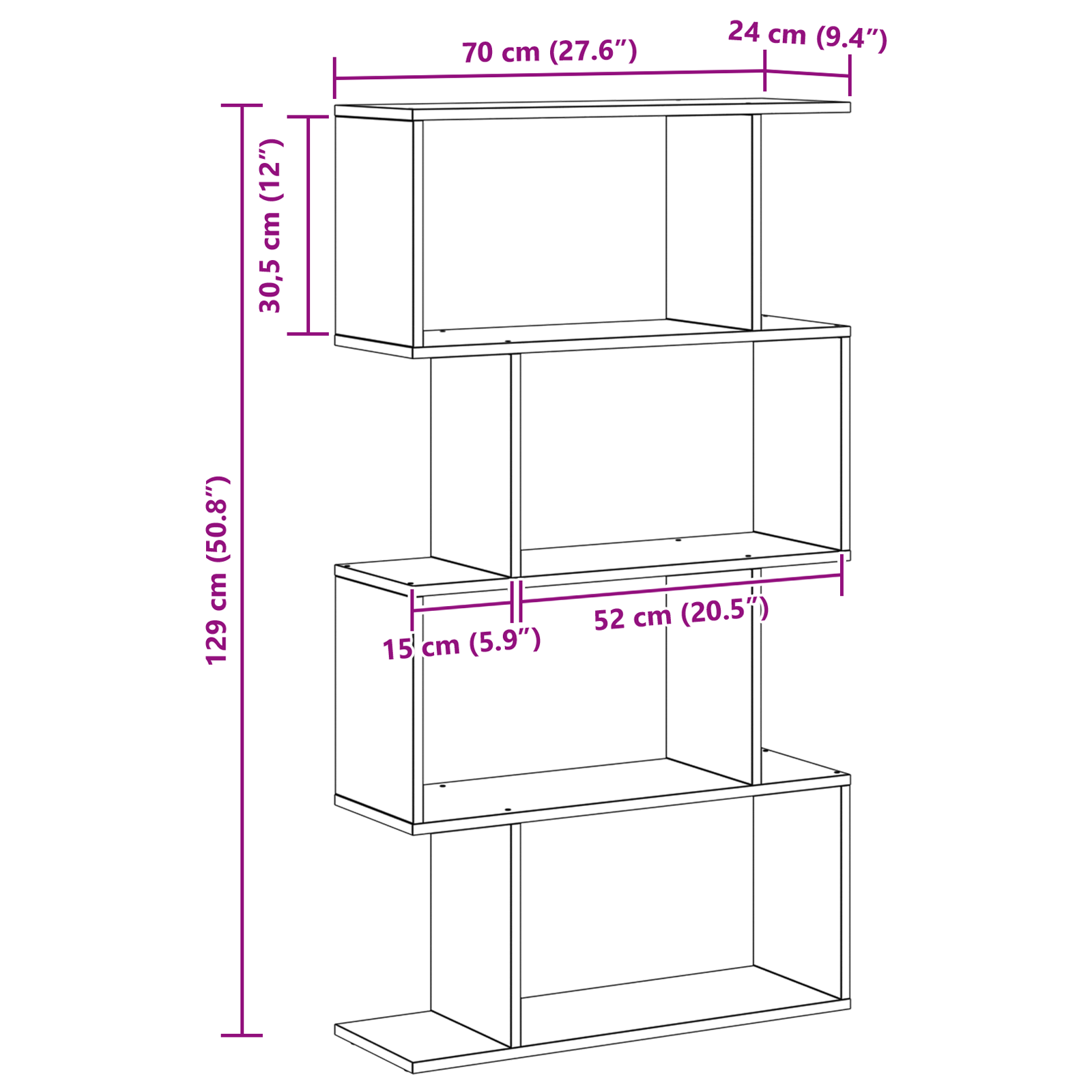 Boekenkast Zwart eiken 70 x 24 x 129 cm Bewerkt hout - Afbeelding 9