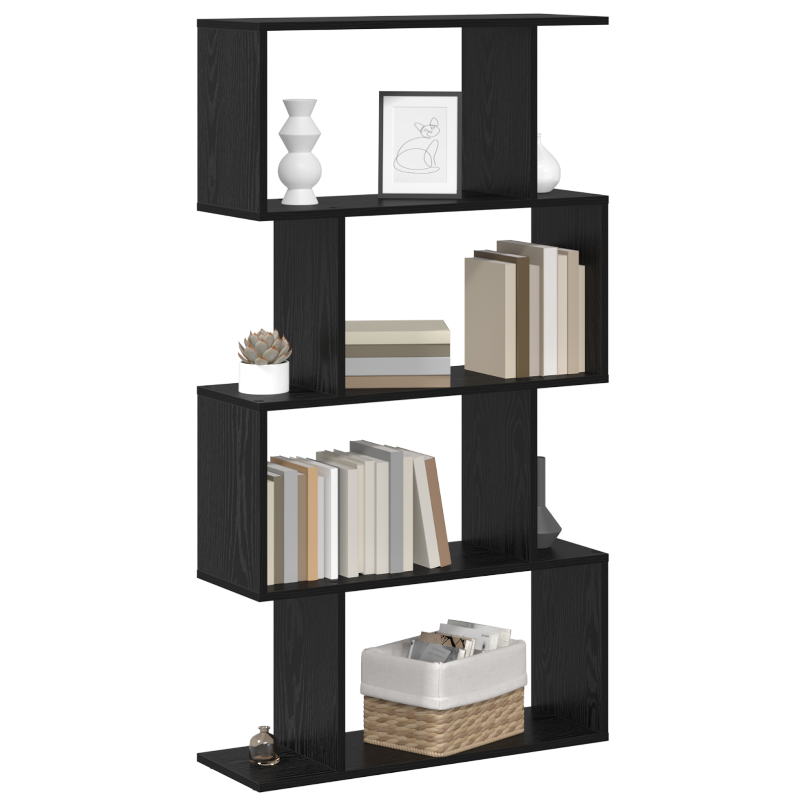 Boekenkast Zwart eiken 70 x 24 x 129 cm Bewerkt hout - Afbeelding 3